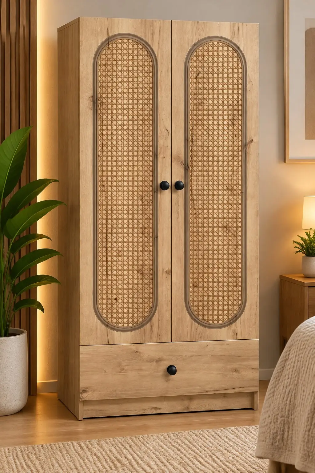 Ropero Joaquín de madera con puertas de rejilla